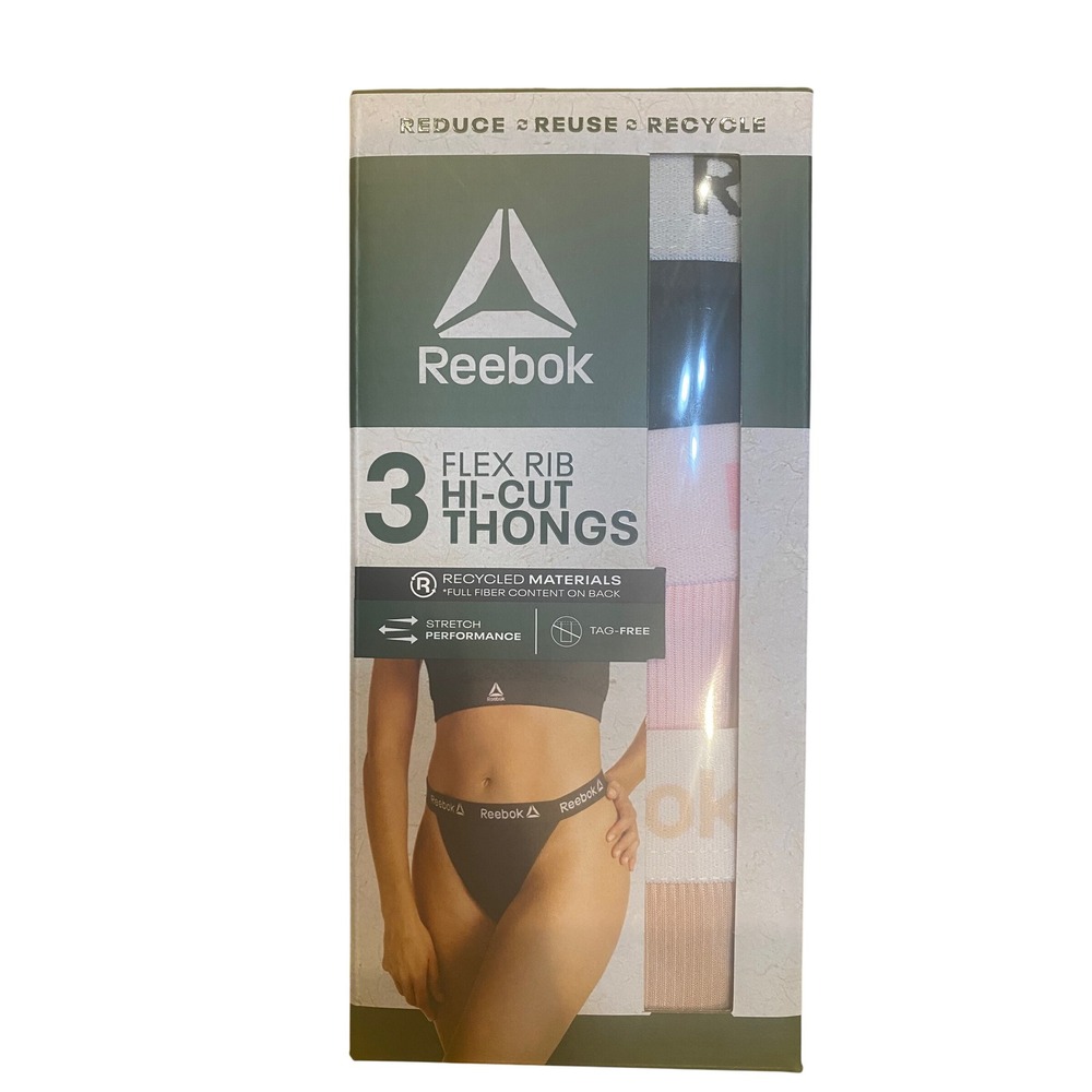 Reebok Womens 3 Pack Flex Rib‎ Hi-Cut Thongs XL Black Pink Tan RDW251PB944004